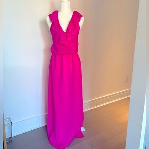 Amanda Uprichard gorgeous halter style gown in a perfect Barbie hot pink